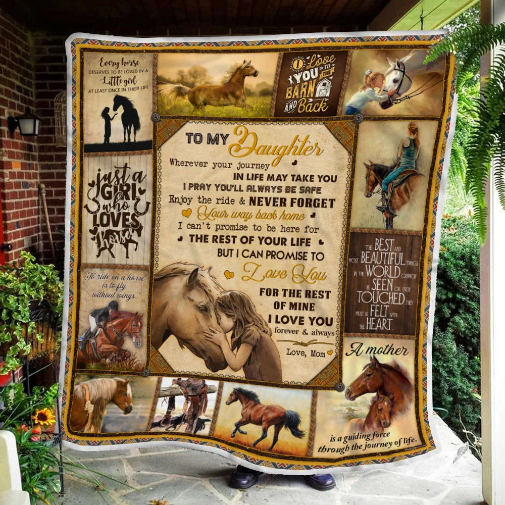 To My Daughter, Enjoy The Ride, Love Mom, Horse Sofa Throw Blanket
