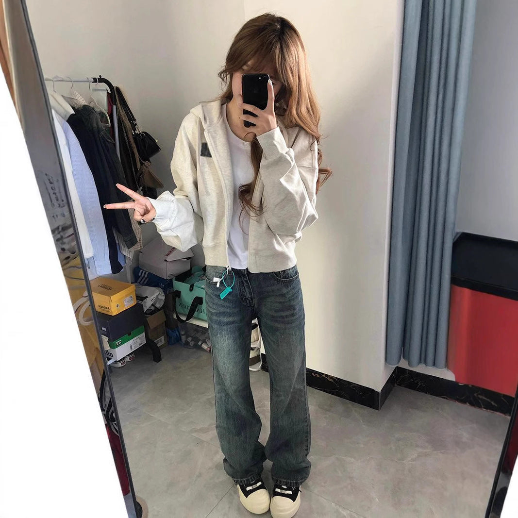Vintage Zipper Hooded Cardigan Sweater for Women