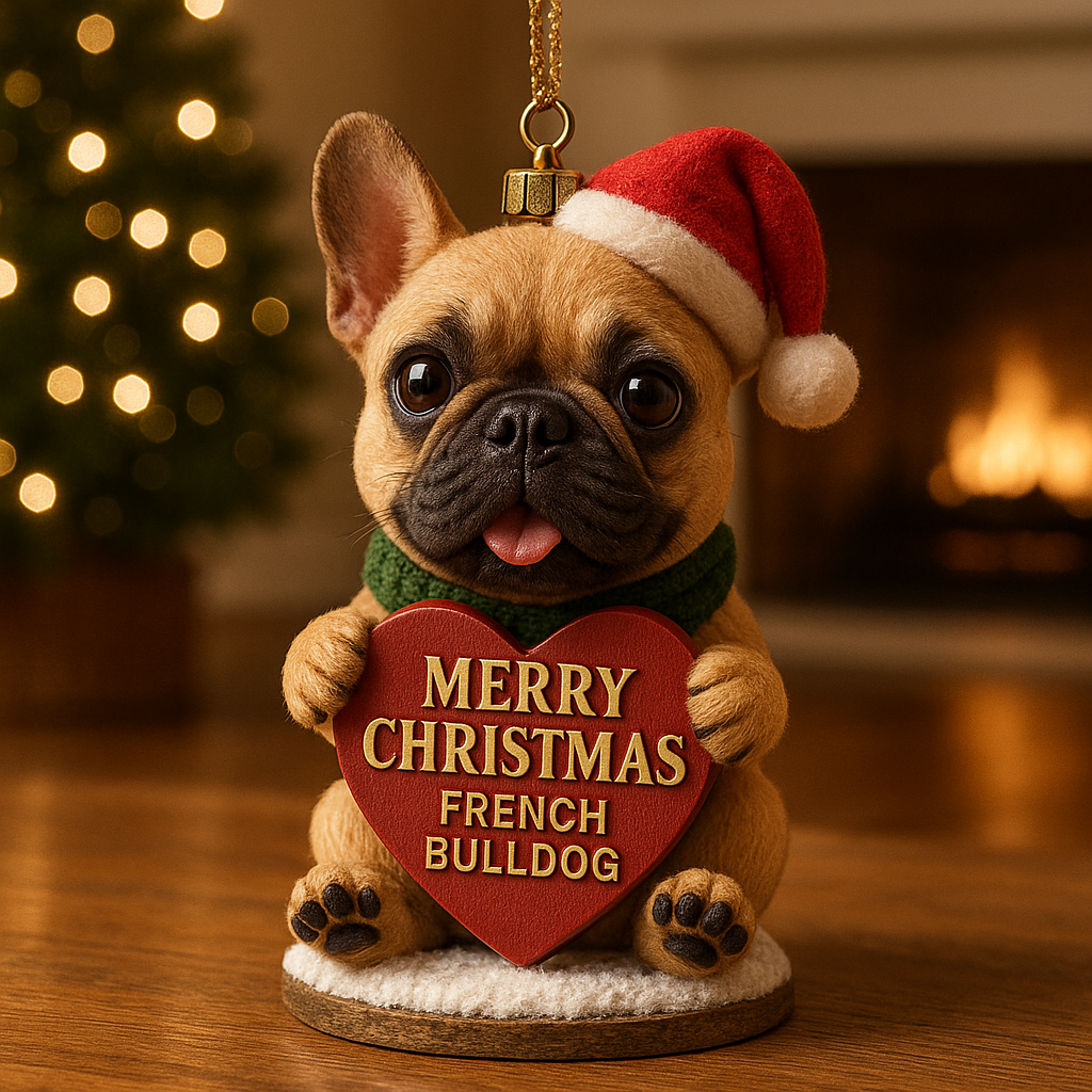 French Bulldog Heart Ornament