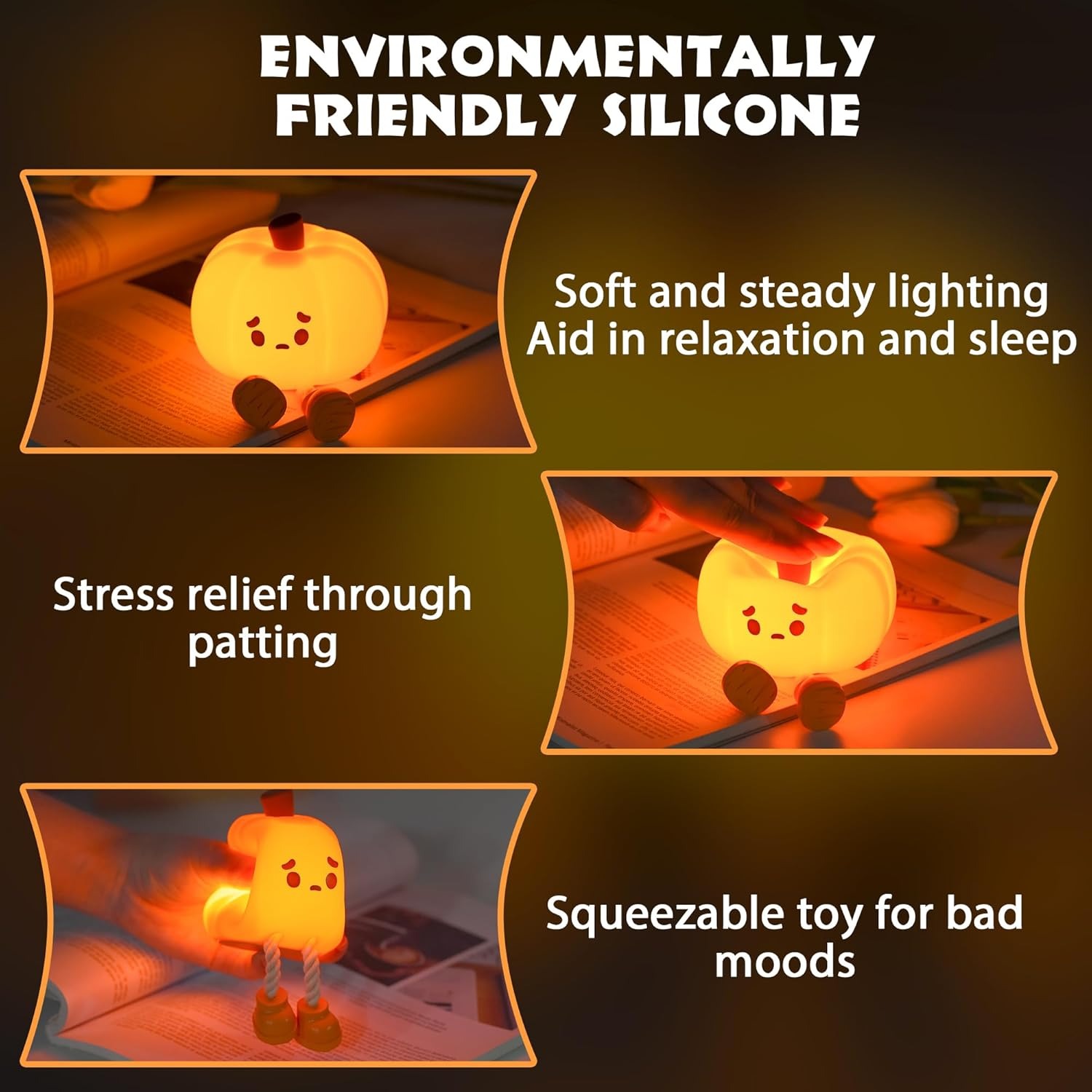 ✨Flash Sale✨Cute silicone pumpkin night light, rechargeable and dimming, touch control