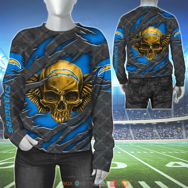 LOS ANGELES CHARGERS WINGS SKULL 3D HOODIE