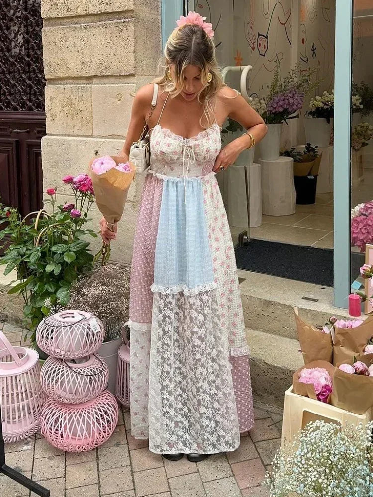 Strappy Patchwork Maxi Dress
