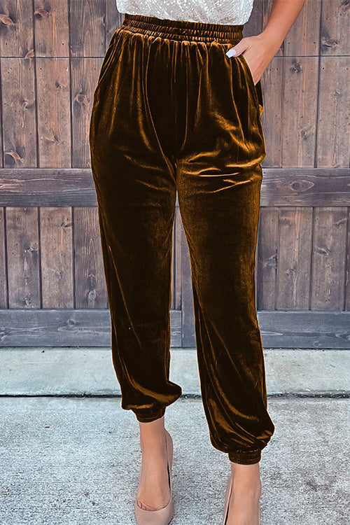 Heididress Elastic Waist Velvet Joggers Pants with Pockets