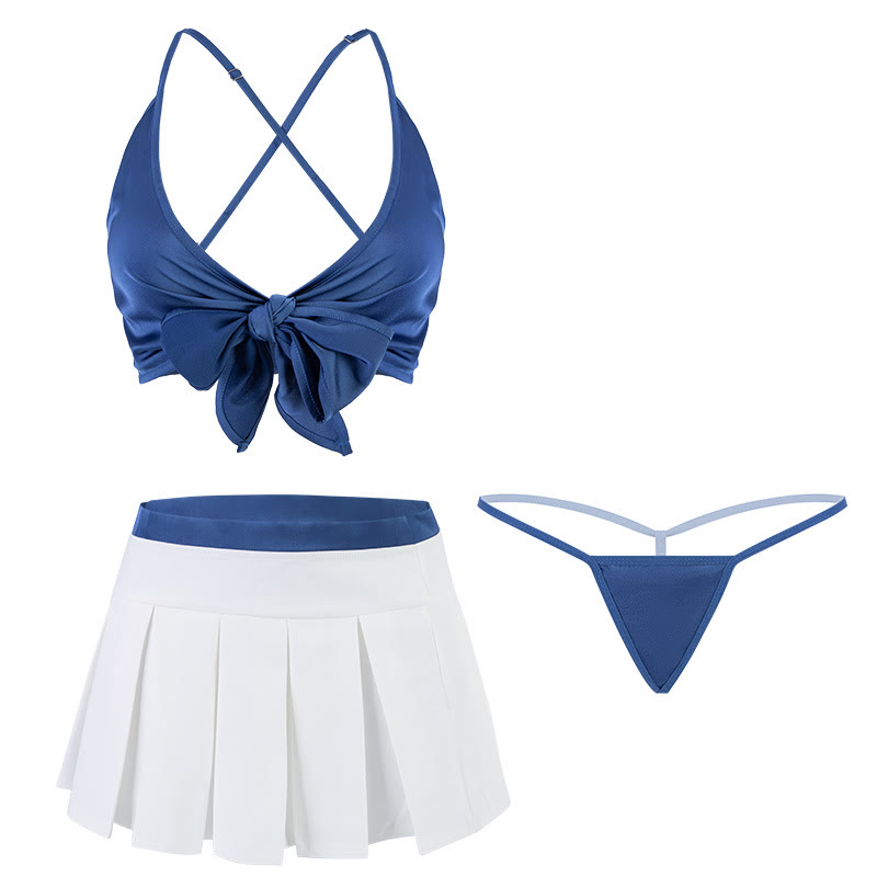 Lace-up Bra Pleated Skirt Bikini Lingerie