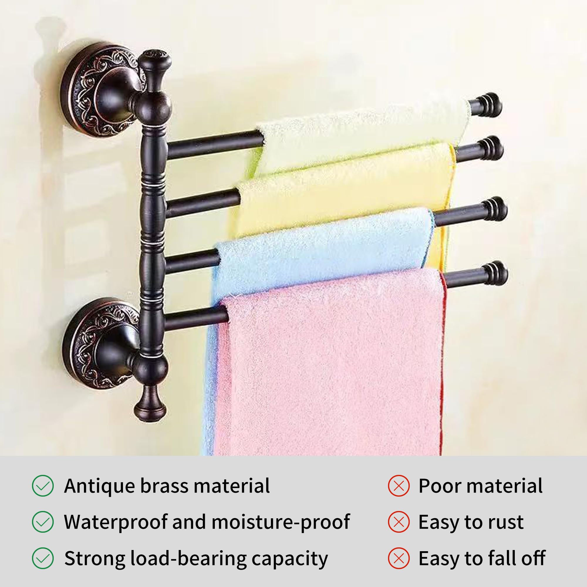 Folding Four-Arm Swivel Brass Towel Rack
