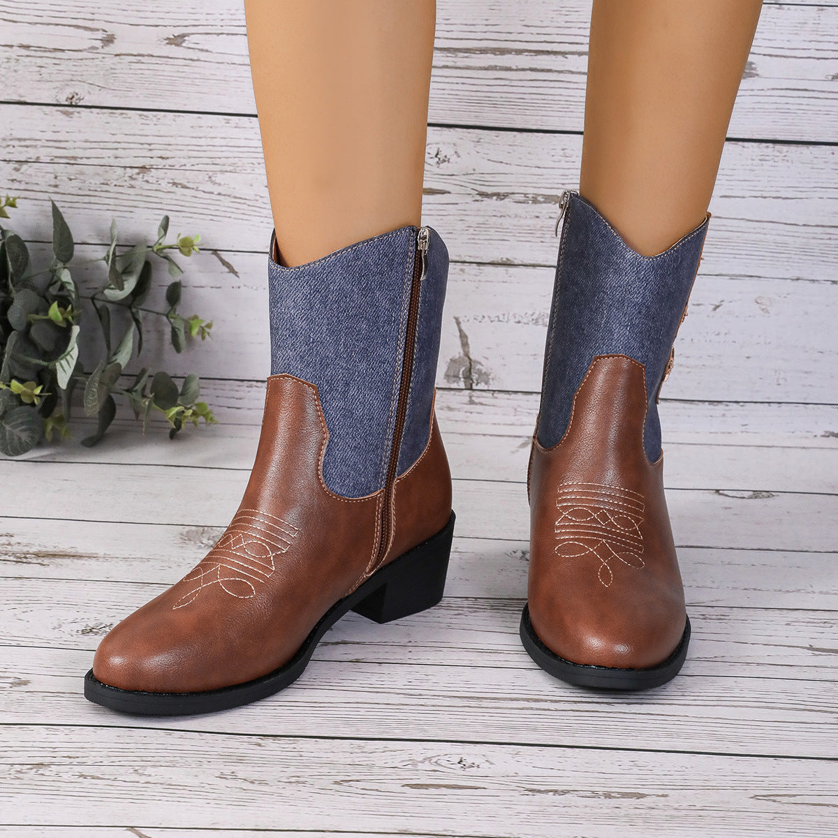 Step into Western Vibes with New Denim Patchwork Cowboy Boots for Women