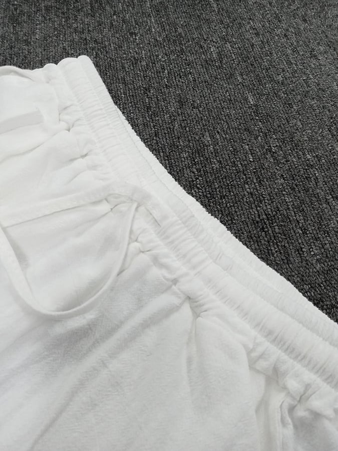 Cotton And Linen Side Lace Hollow Stitching Casual Five-Point Pants
