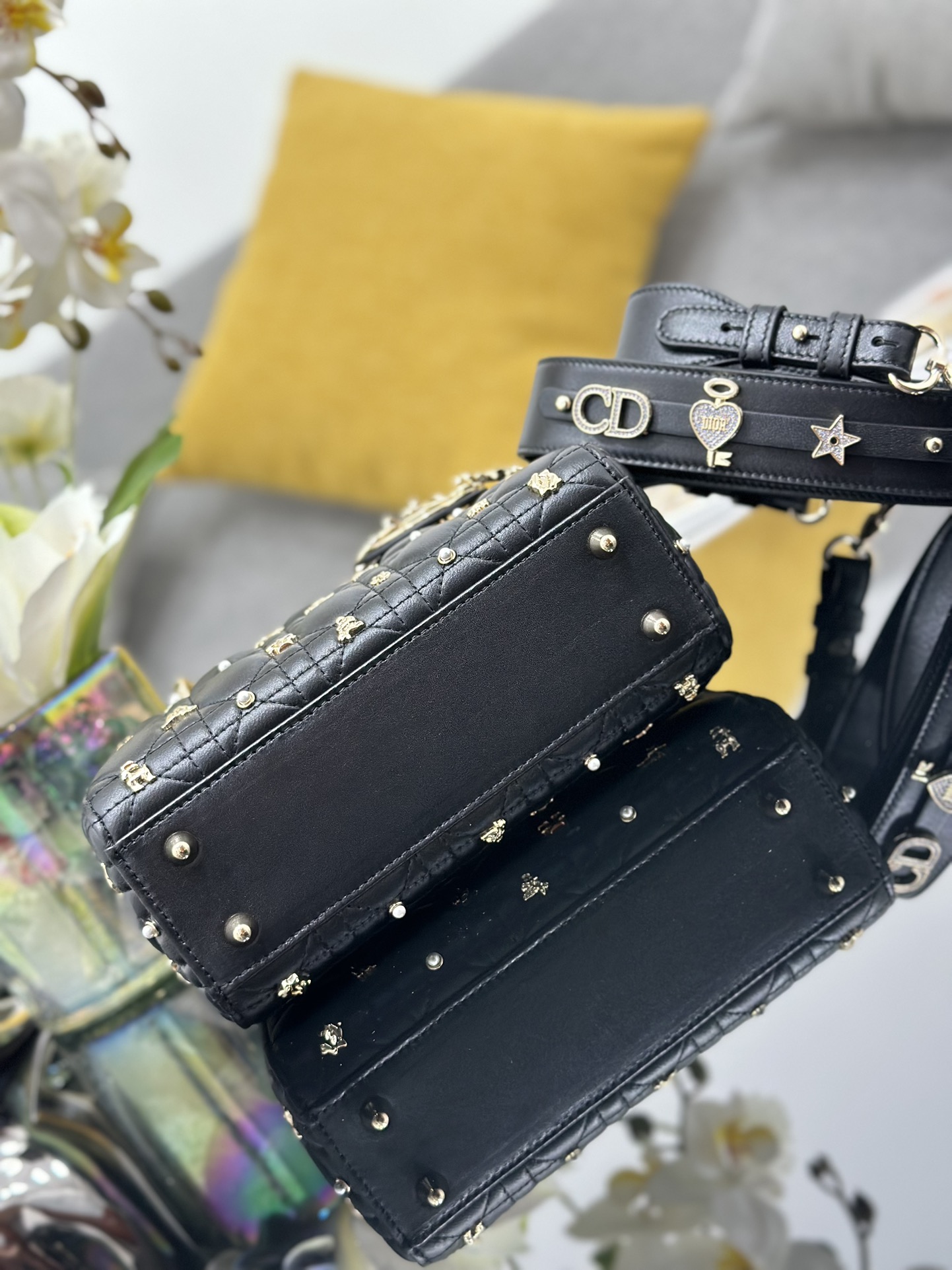 Dior Lady Dior My Four-grid Constellation Stud Black Lady Dior Bag M0538