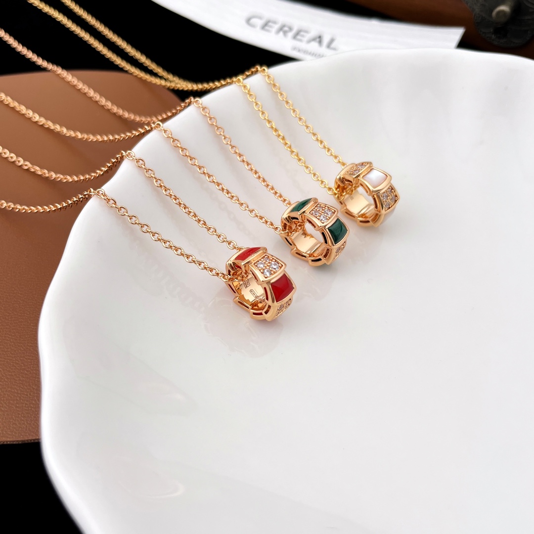 Bulgari Diamond Snake Bone Mother-of-Pearl Necklace