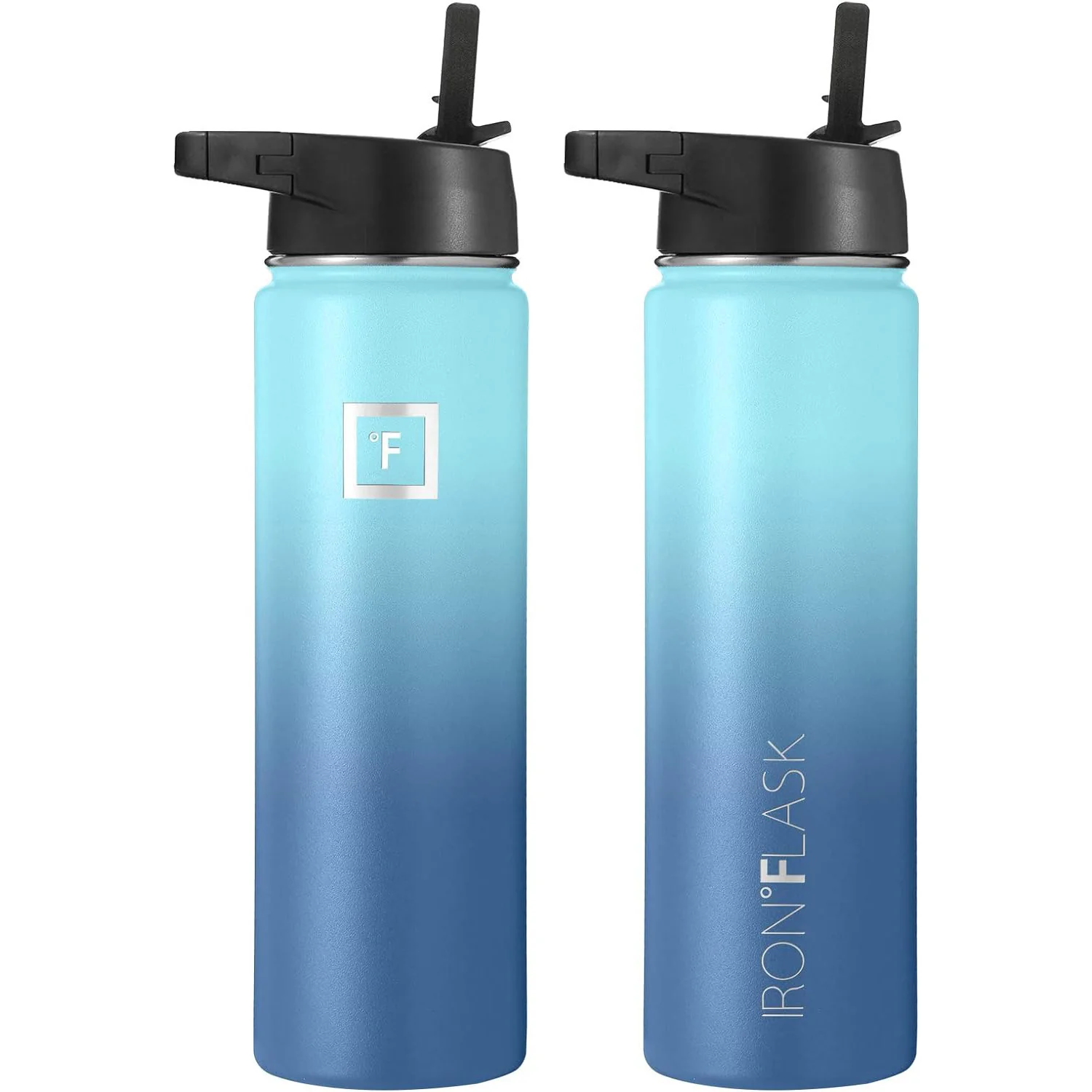 IRON FLASK Sports Water Bottle 3 Lids, Leak Proof, Metal Canteen, Blue Waves, 22 Ounces
