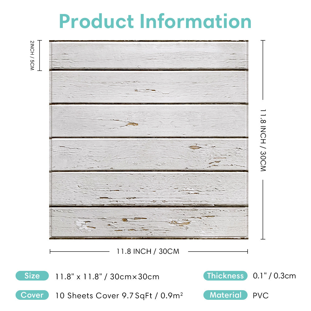 3D White Wood Grain Peel and Stick Wall Tile