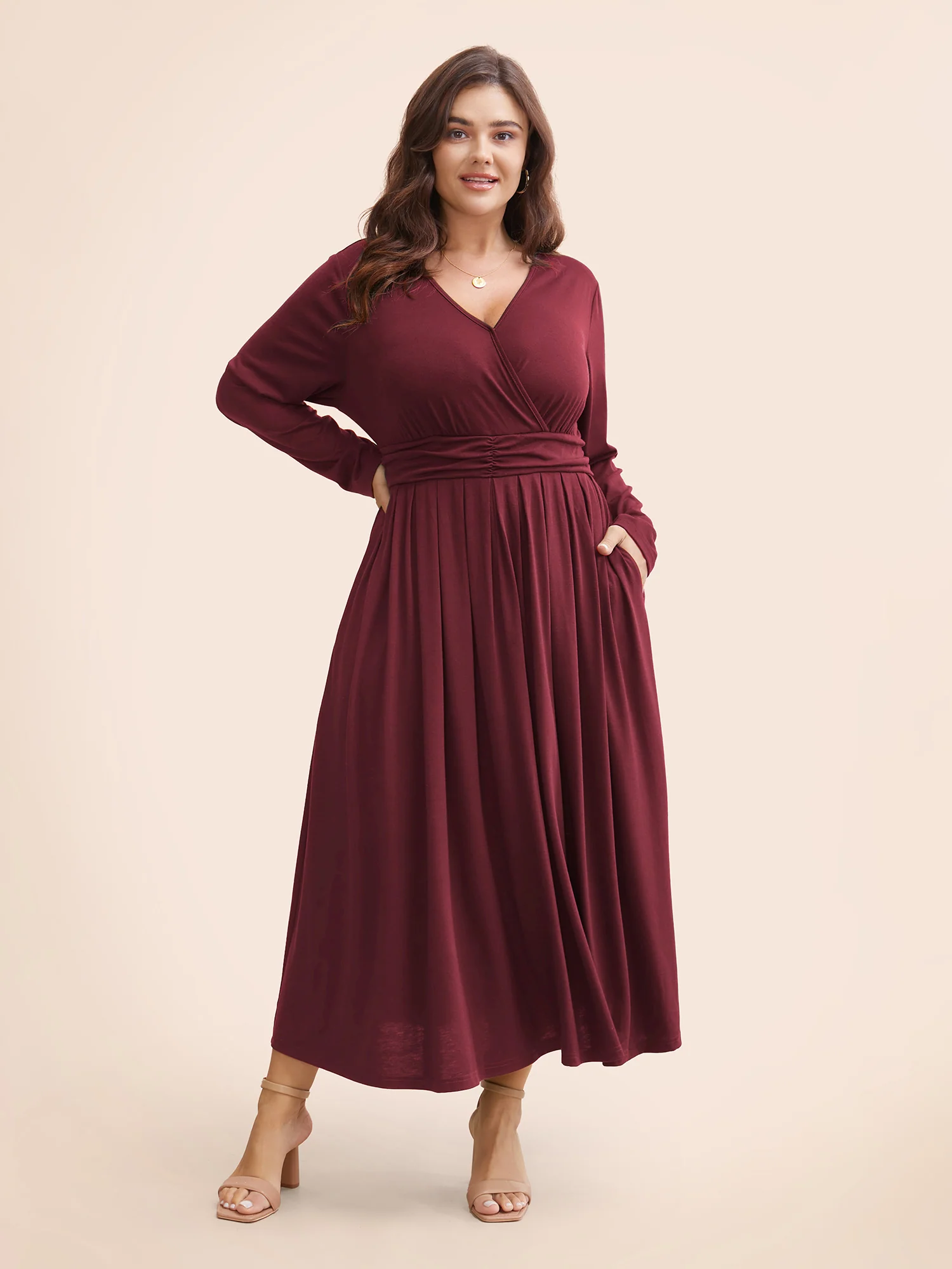 Supersoft Essentials Ruched Wrap Pleated Hem Dress