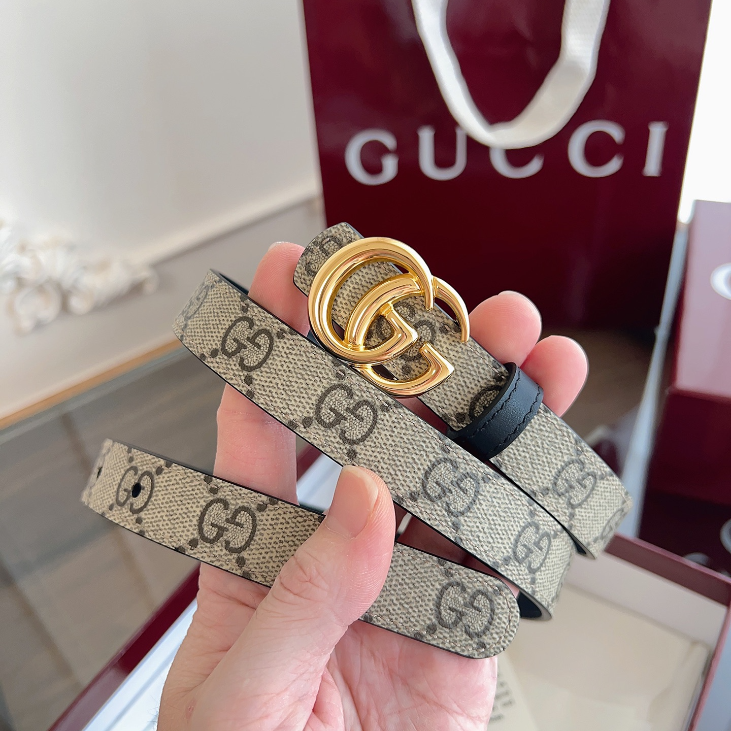Gucci Double G steel buckle women's cowhide double-sided belt width 2.0cm