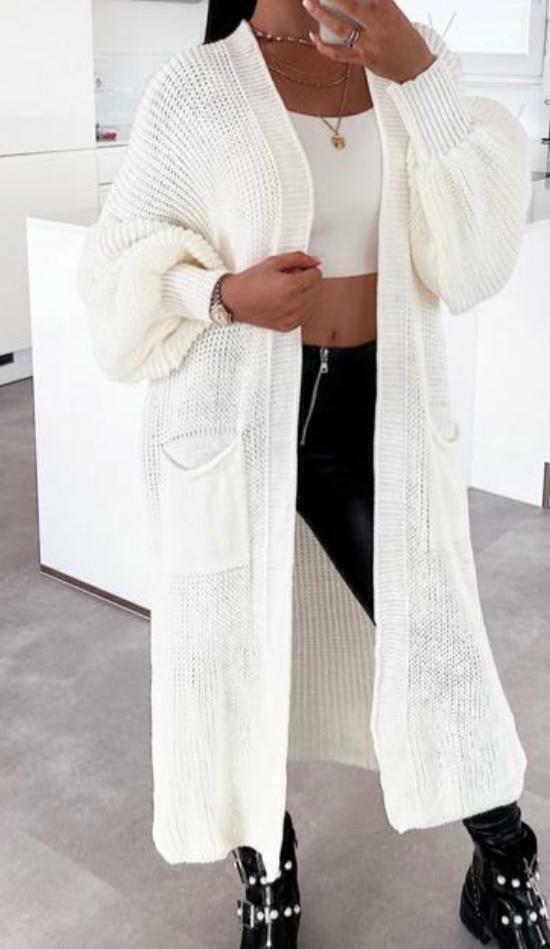 Mid-Length Sweater Coat for Women with a Knitwear Texture.