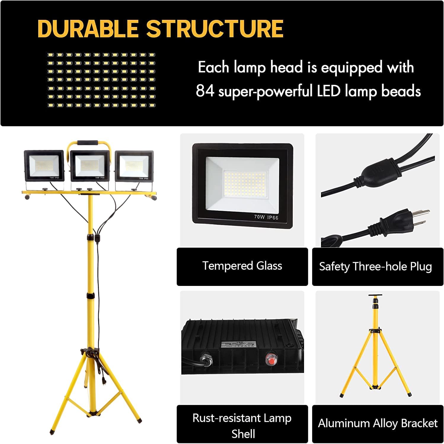 GUWELL 21000 Lumen Work Lights with Stand 3 Adjustable Head LED Work Light