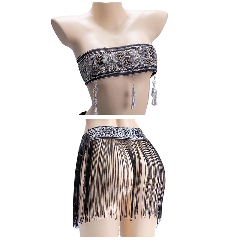 Vintage Flower Tassel See-through Lingerie Set