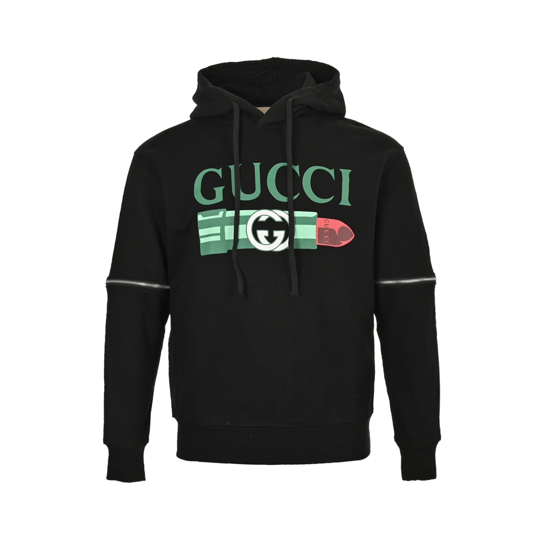 Gucci 24Fw lipstick print hooded sweatshirt with detachable sleeves