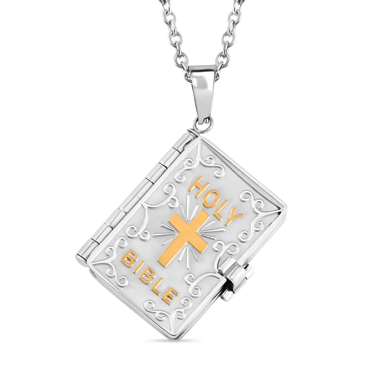Bible Pendant Necklace in 925 Sterling Silver-Engraved Religious Lockets-Necklace Length 20