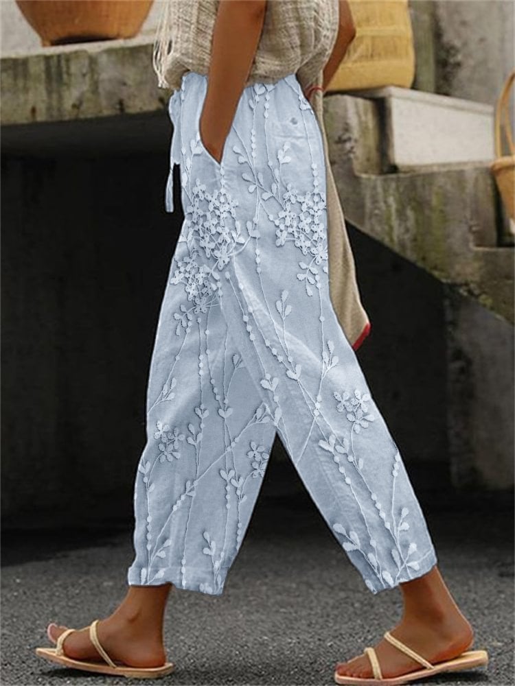 Women's Casual Floral Embroidery Print Pants