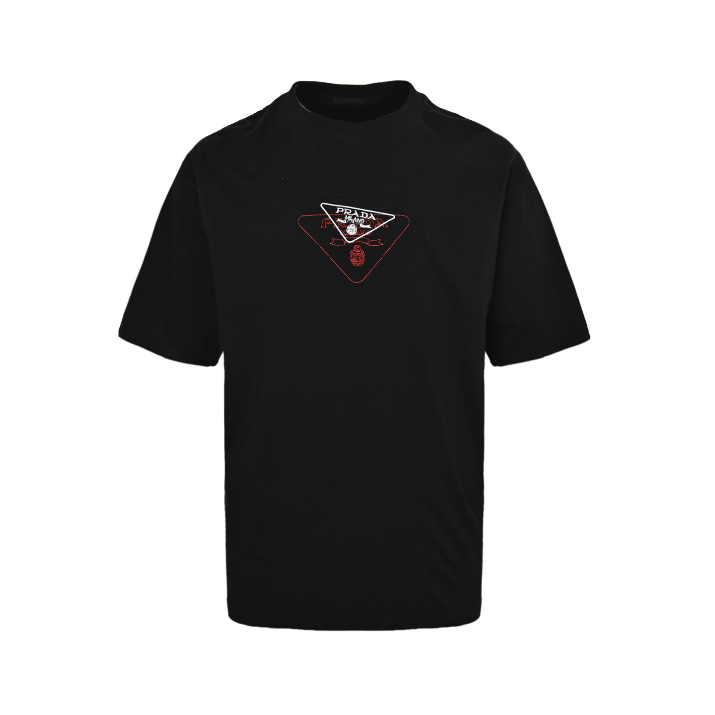 Prada 25ss Overlapping Embroidered Triangle Logo Short Sleeve
