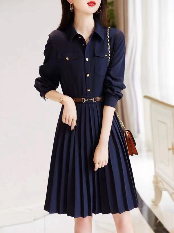 Lapel Loose Long Sleeve Elegant Dress