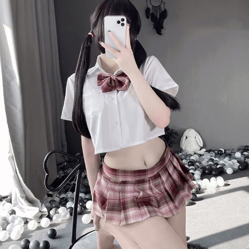 JK Uniform Shirt Plaid Pleated Skirt Lingerie Set