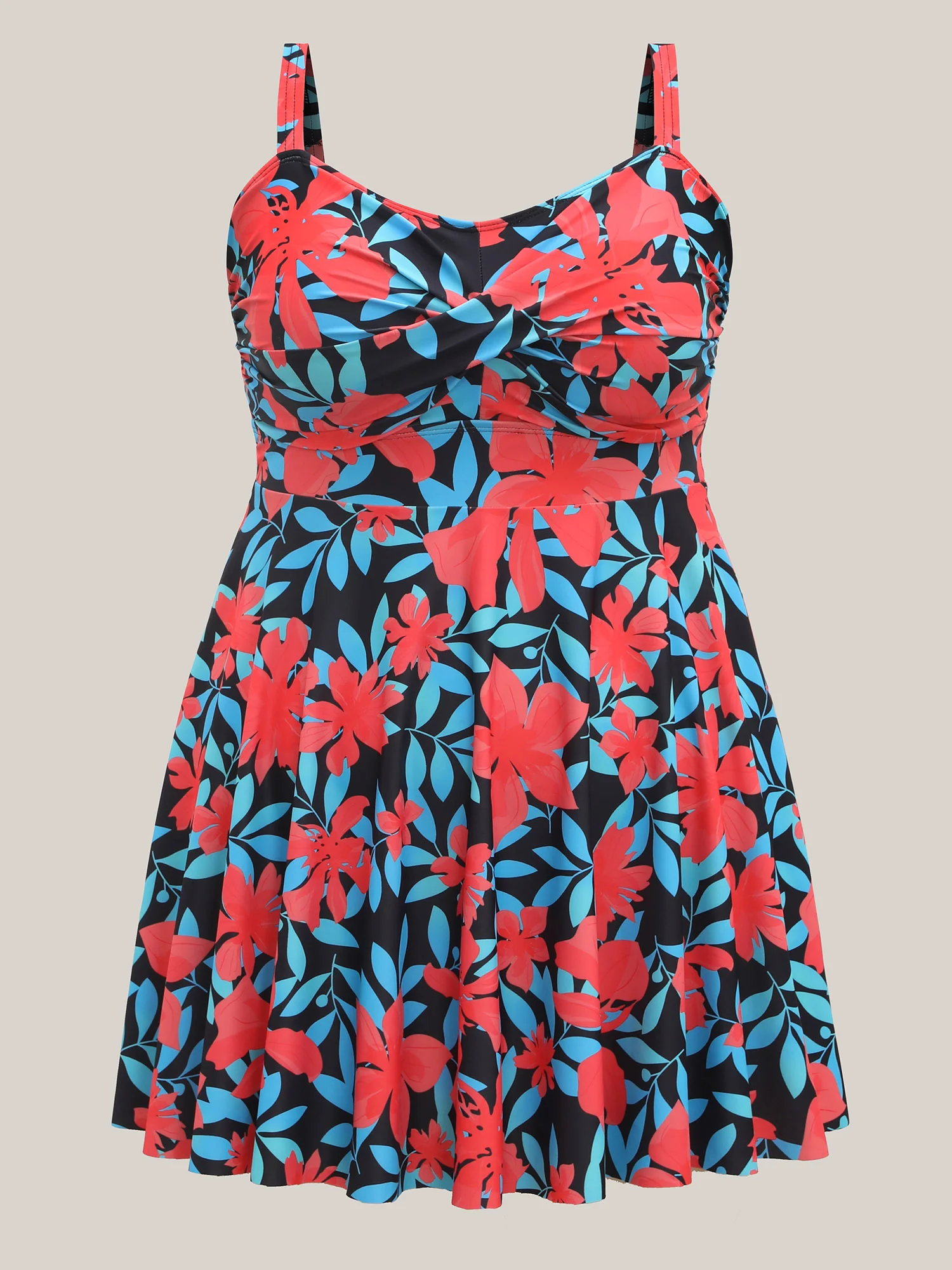 Twist Front Floral Print Swim Dress