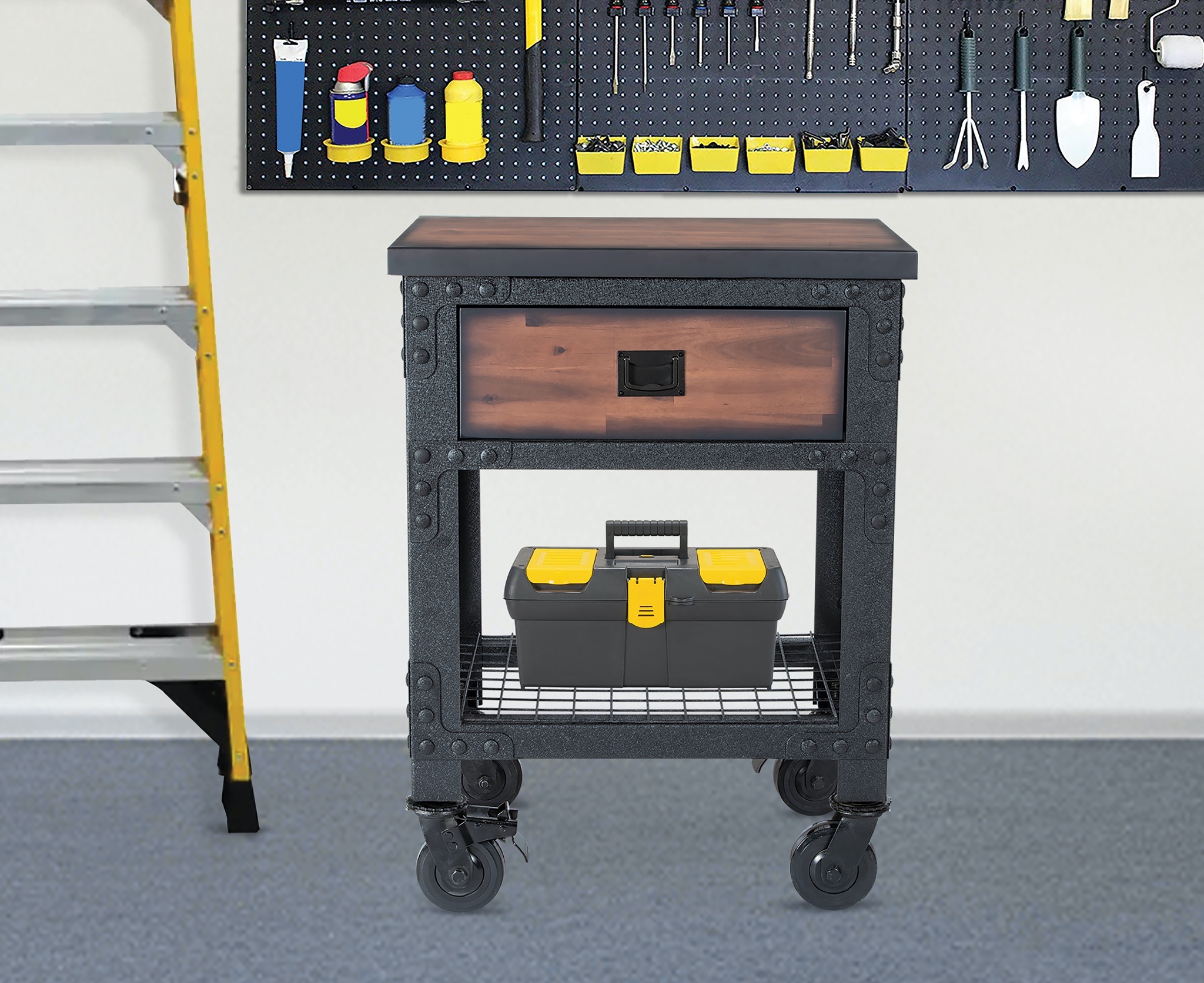 3-Drawers Rolling Industrial Mobile Workbench Cabinet and Wood Top