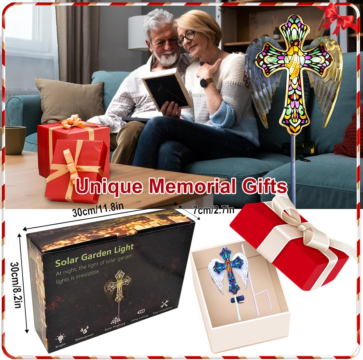 🎄CHRISTMAS ON SALE🔥Solar Glass Cross Garden Stake Light,Cemetery Decorations,Sympathy Memorial Gifts