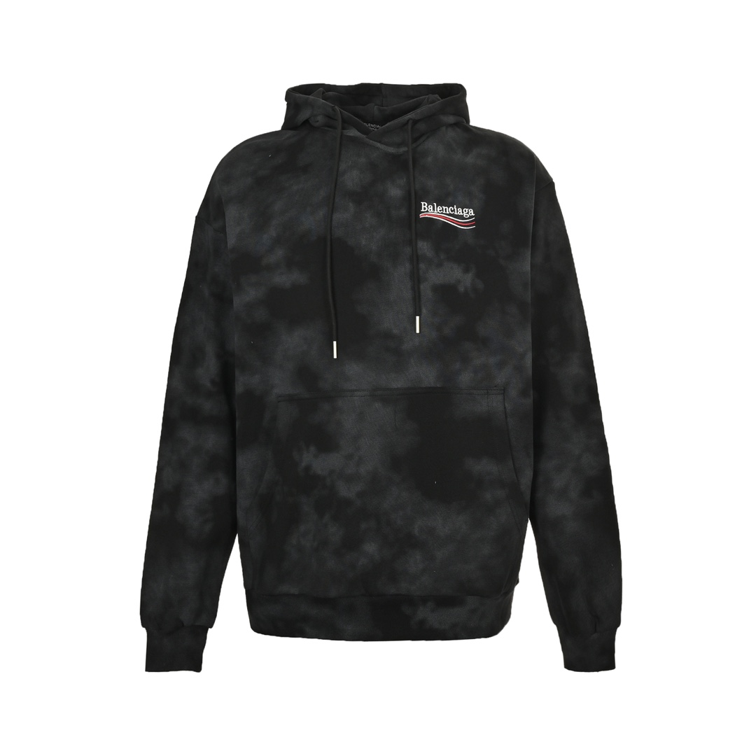 Balenciaga 24Fw cola embroidered mud-dyed distressed hooded sweatshirt