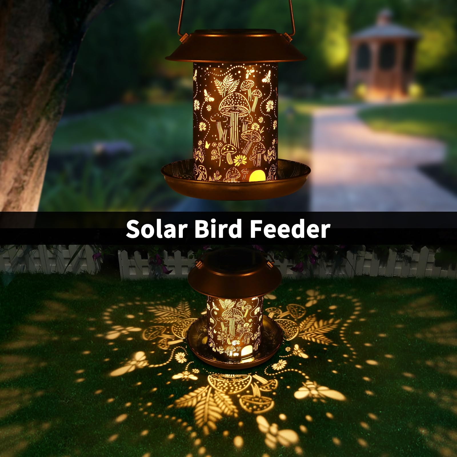 Solar Bird Feeders for Outdoors Metal Lanterns Outdoor Waterproof Hanging Garden Decor