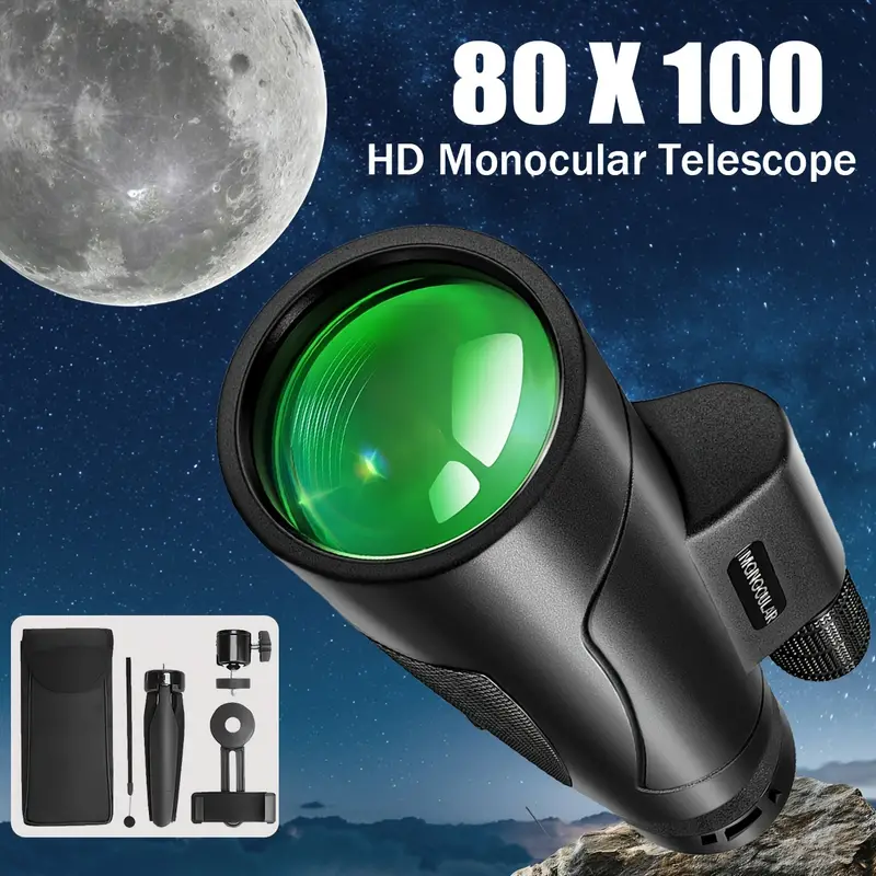 80x100 HD Waterproof Monocular Telescope With Smartphone Adapter (High Powered Night Vision)