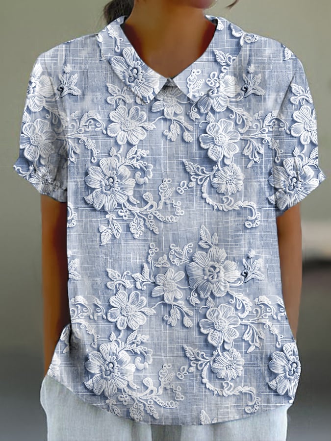 Women's Casual Floral Embroidery Print Shirt