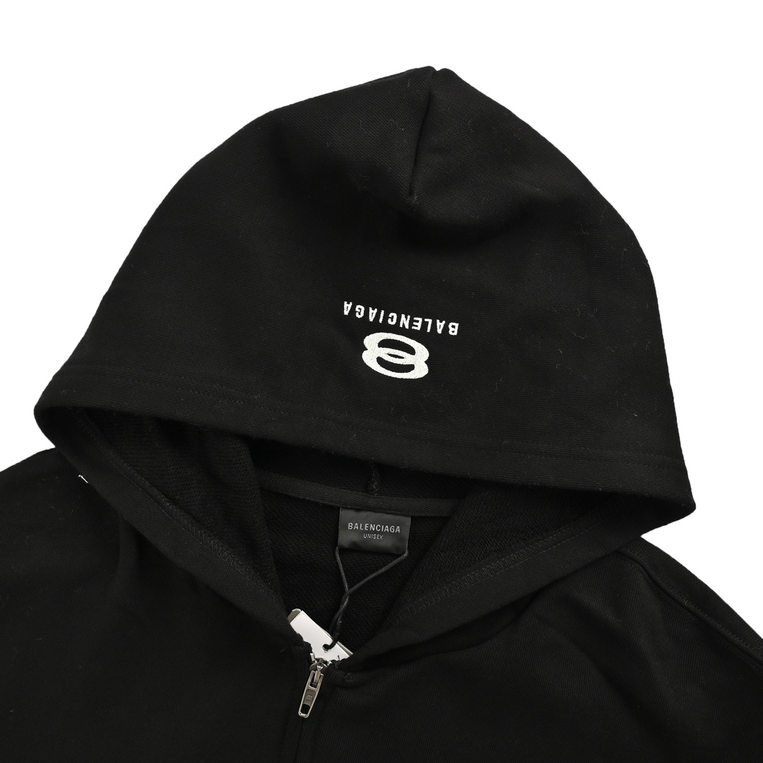 Balenciaga 24Fw hooded double-ring embroidered zippered sweatshirt jacket