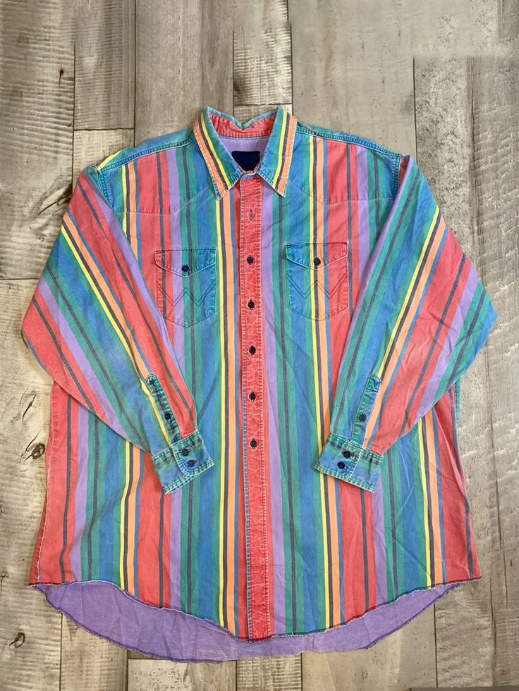 Men's Fashion Western Red Blue Striped Long Sleeve Shirt
