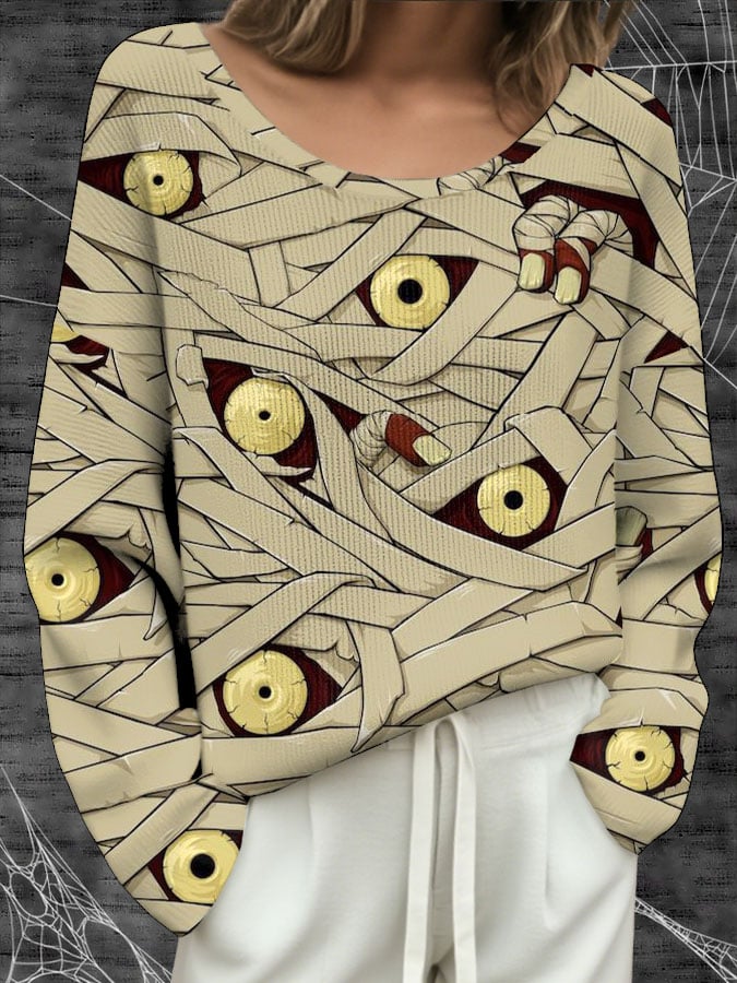 🔥Buy 3 Get 10% Off🔥Women's Retro Halloween Peekaboo Monster Print Top
