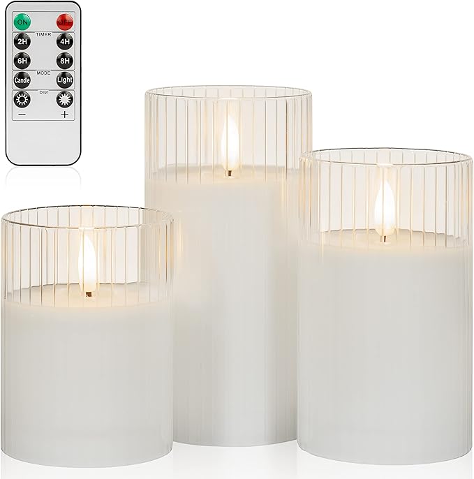 🕯️🕯️Inner Stripe Electroplated Glass LED Flameless Candle (Set of 3)