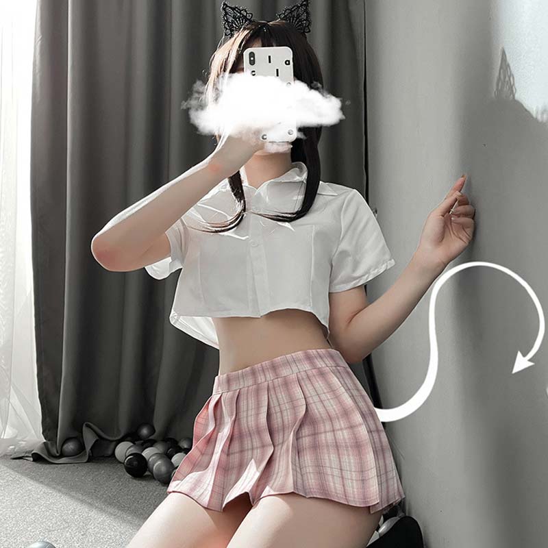 JK Uniform Nightdress Stockings Lingerie Plaid Dress