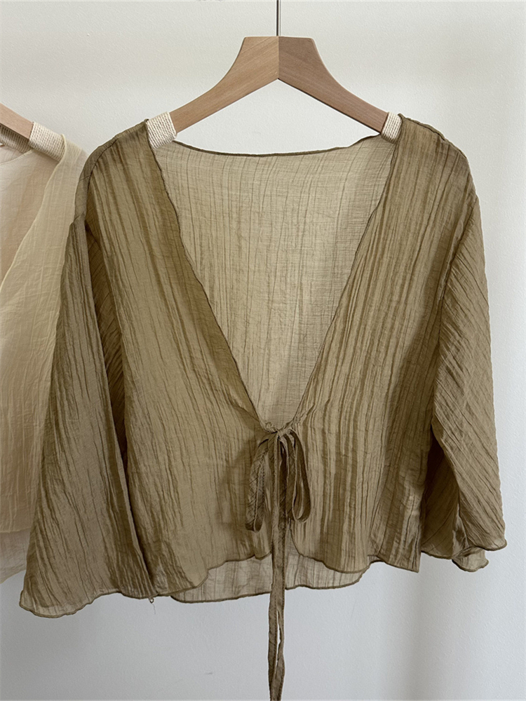 Basic Wrinkled Tied Flowy Cardigan
