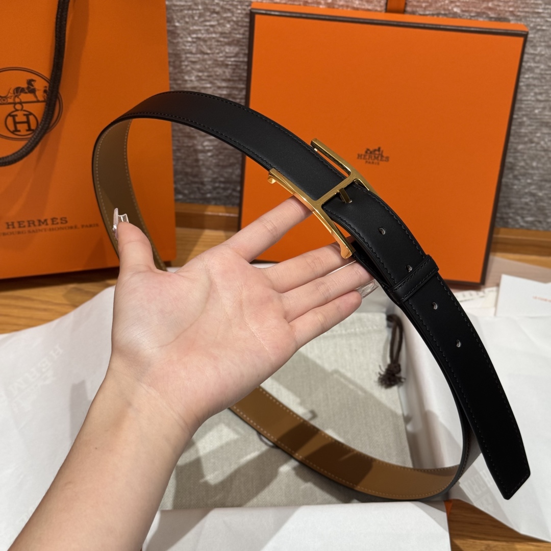 Hermès Top Grain Leather Double-Sided Pin Buckle Belt 3.2cm Width