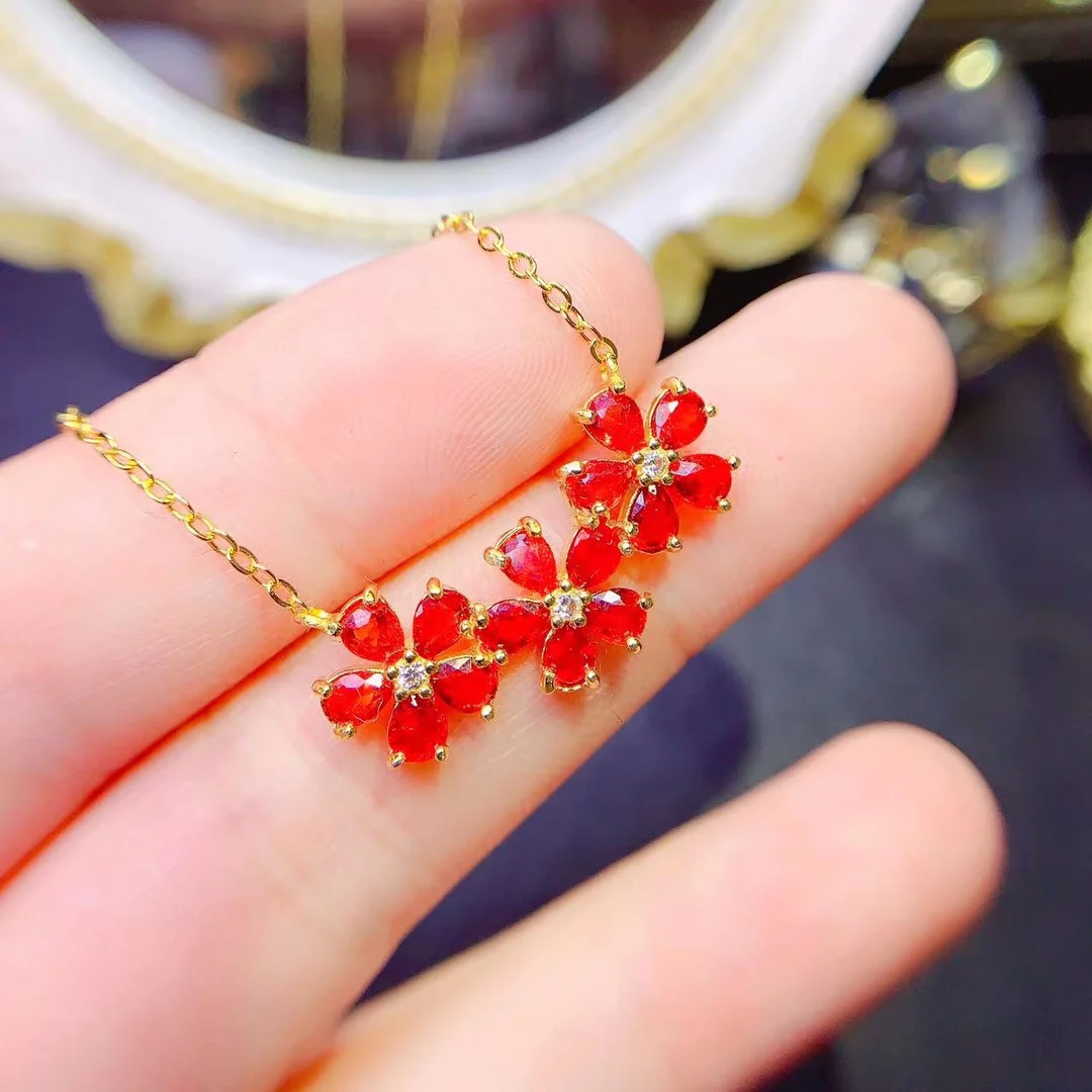Natural Red Sapphire Sterling Silver 925 Jewel Jewel Pendant Women's Luxury Elegant Necklace Christmas shipping free