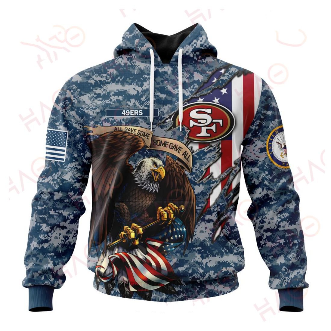 SAN FRANCISCO 49ERS 3D HOODIE US NAVY VETERANS