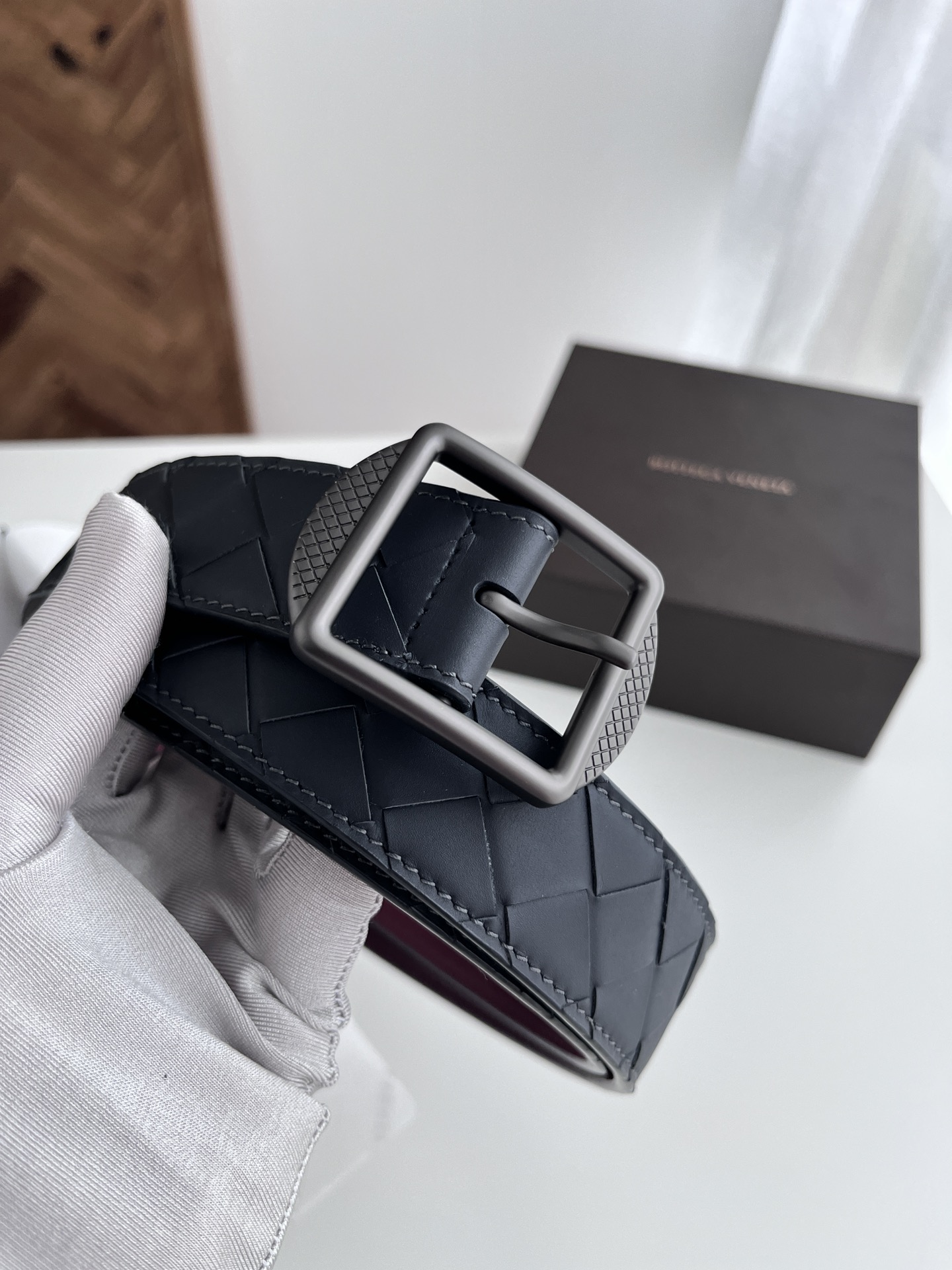 Bottega Veneta intreccio woven cowhide double-sided belt 3.5cm wide
