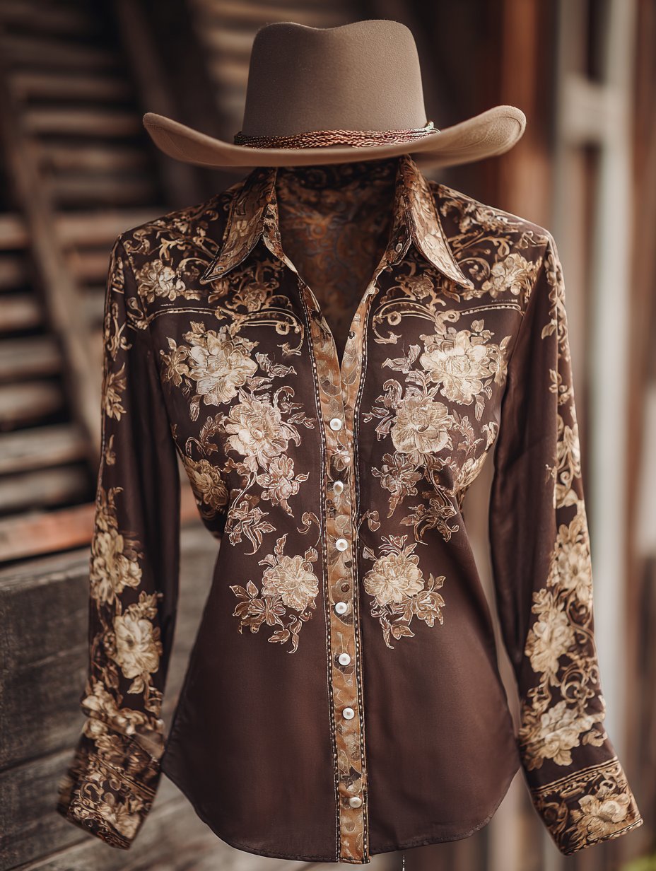 Women's Vintage Floral Western Long Sleeve Shirt