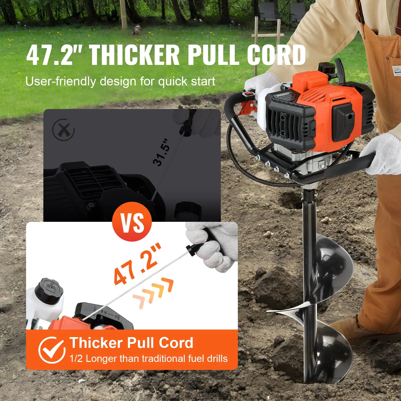 Post Hole Digger,  52cc 1450W Auger Post Hole digger, Gas Powered Earth Digger with Two Earth Auger Drill Bit 6