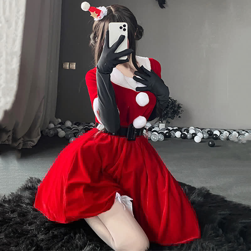 Christmas Round Collar Velvet Lingerie Dress