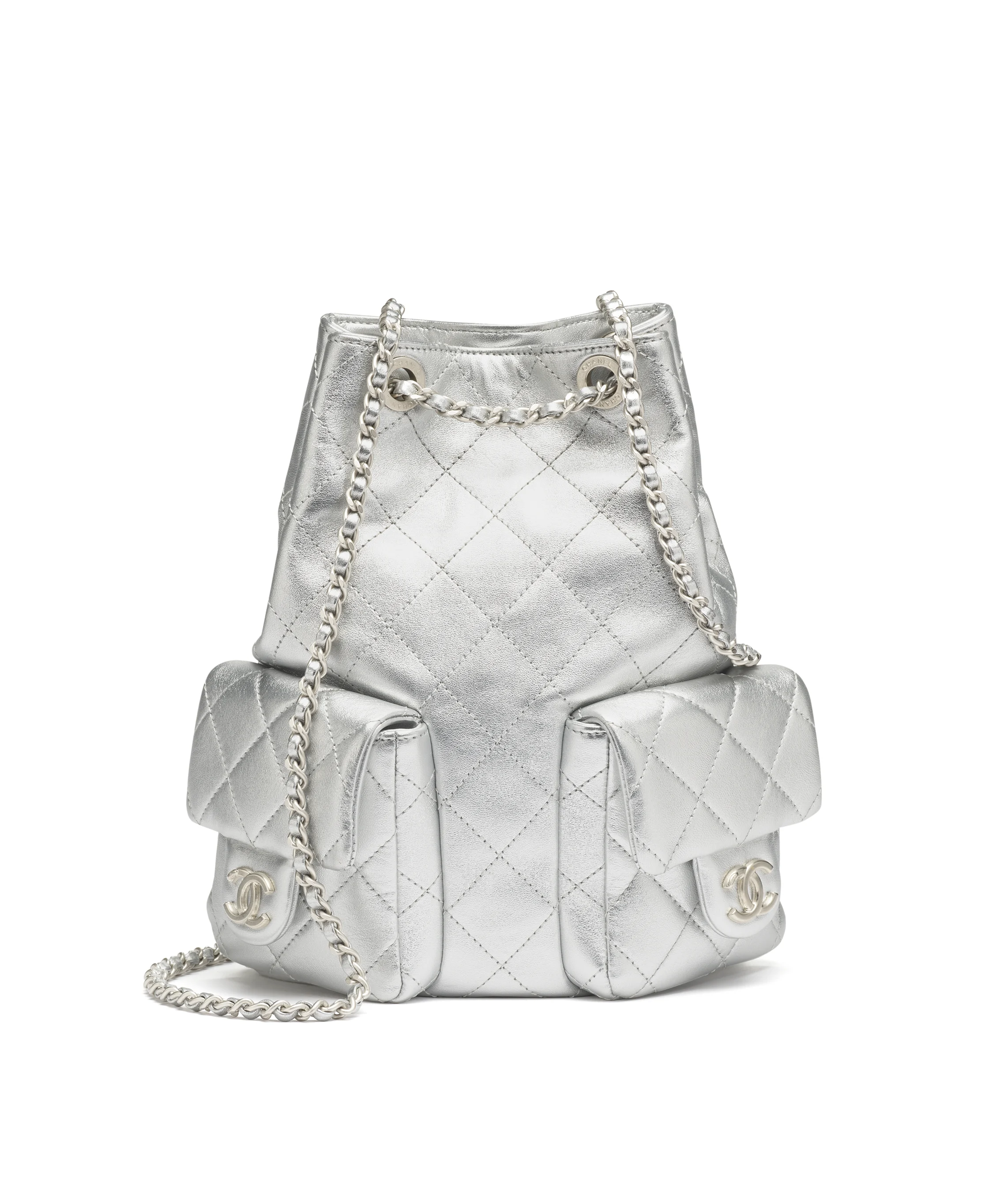 Chanel Backpack Metallic Lambskin & Silver-Tone Metal Silver AS5310-B19317-NACPN