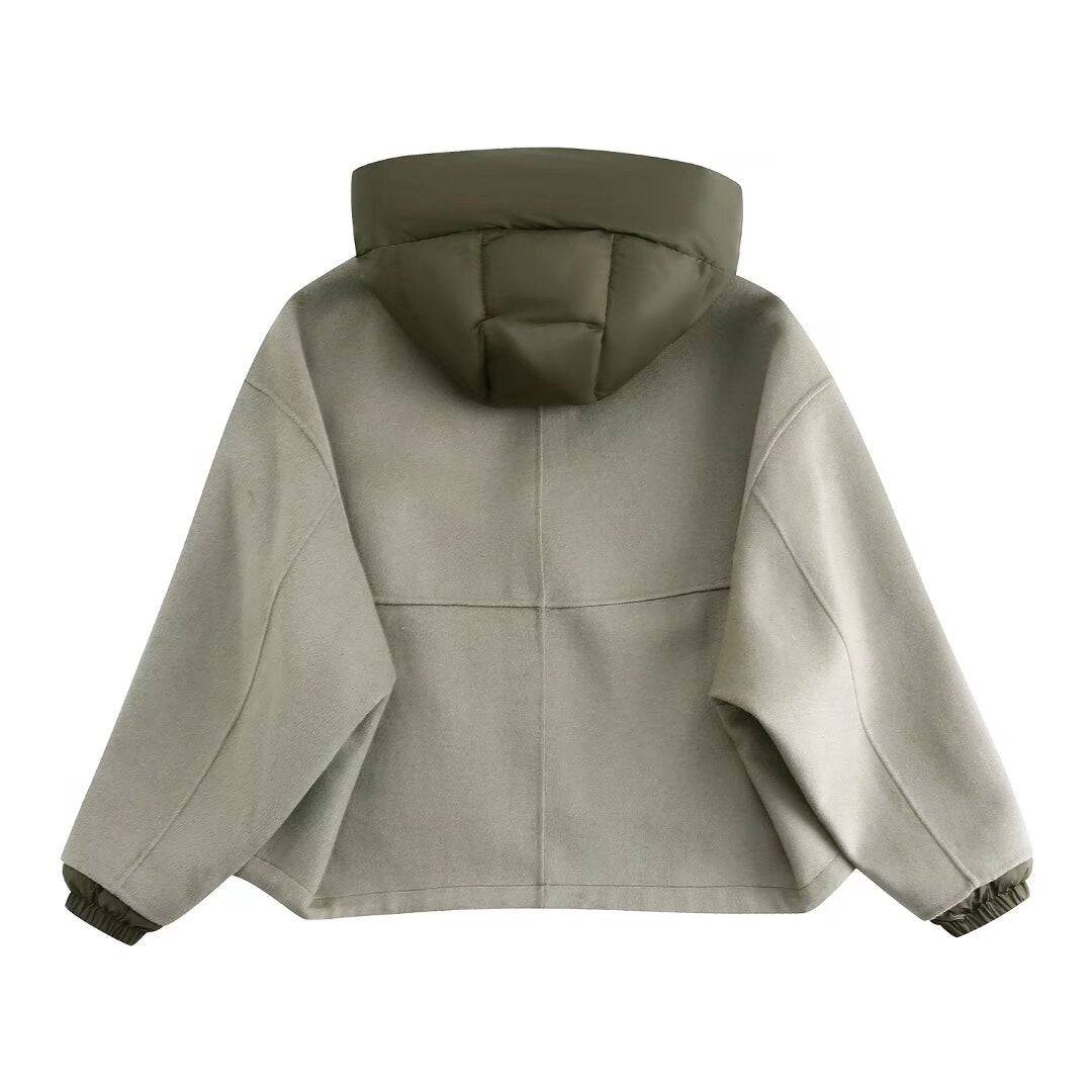 French Minority Autumn Winter Wild Comfortable Profile round Neck Double Sided Quilted Plaid Cotton Coat Jackek