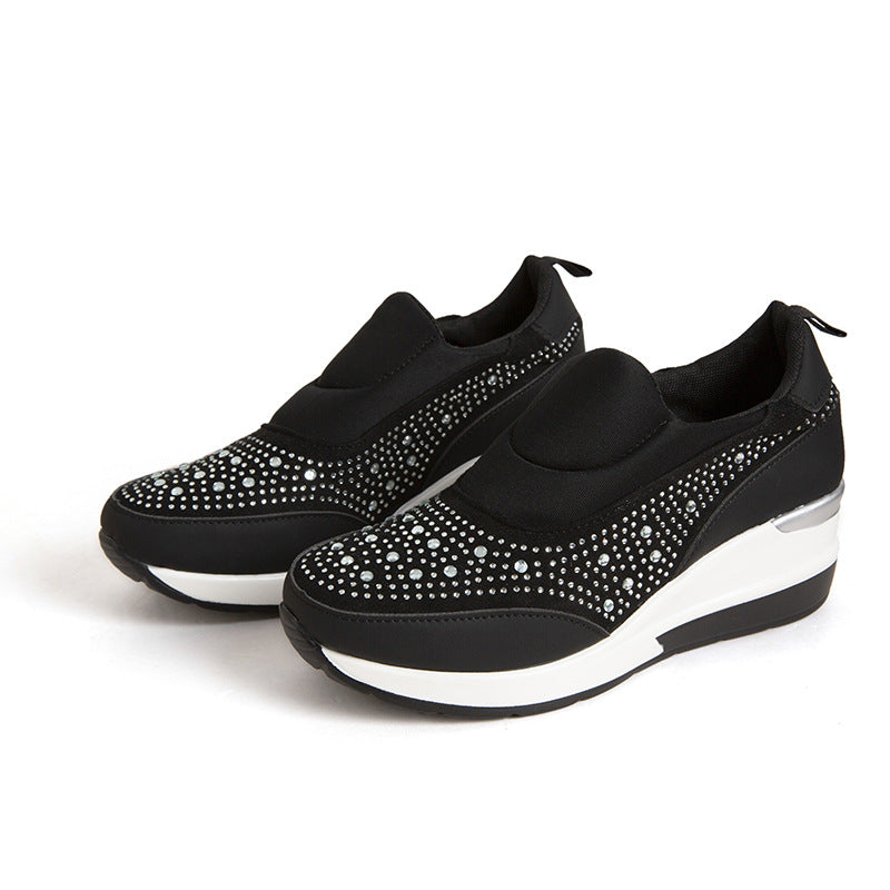 New Rhinestone-Embellished Mesh Wedge High Heel Women's Shoes