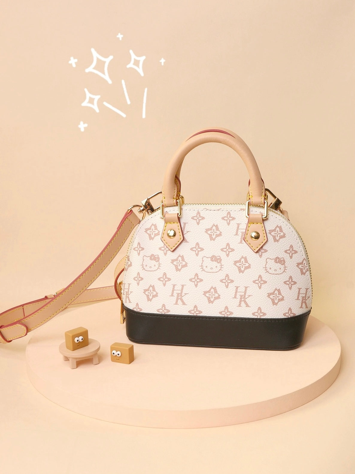 Hellokitty Handmade Small Crossbody Bags for Women Classic Double Zip Top Handle Dome Satchel Bag Shoulder Purse